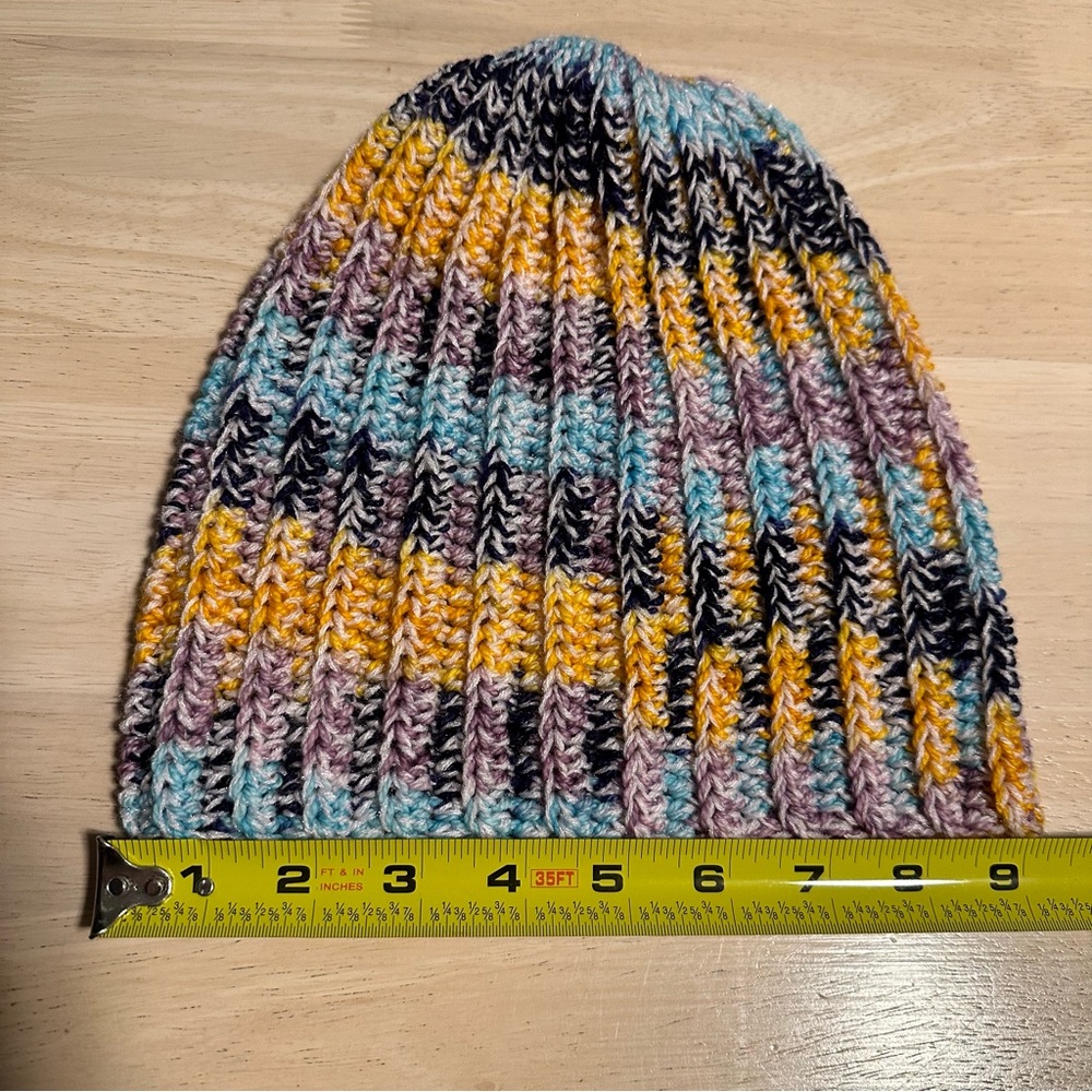 New Handmade Crochet Beanie Fold over Hat Winter Orange Purple Blue Speckled - Picture 8 of 9